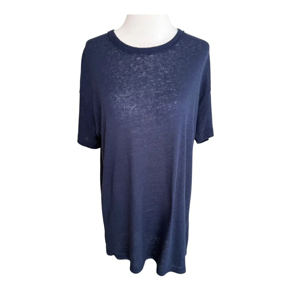 Aerie Womens XS Navy Blue Linen Blend‎ Short Sleeve Tunic Top Casual NWT